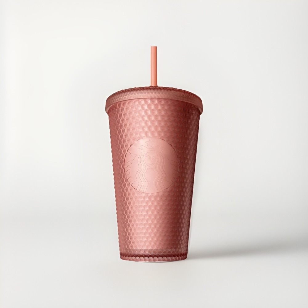 Starbucks 2022 Valentine's Pink Blush Studded Tumbler 16 oz Cold Cup with Straw‎